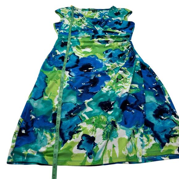 RALPH LAUREN LRL Watercolor Jersey Knit V-neck Dress Size 8 Blue Green Bodycon - Picture 10 of 10